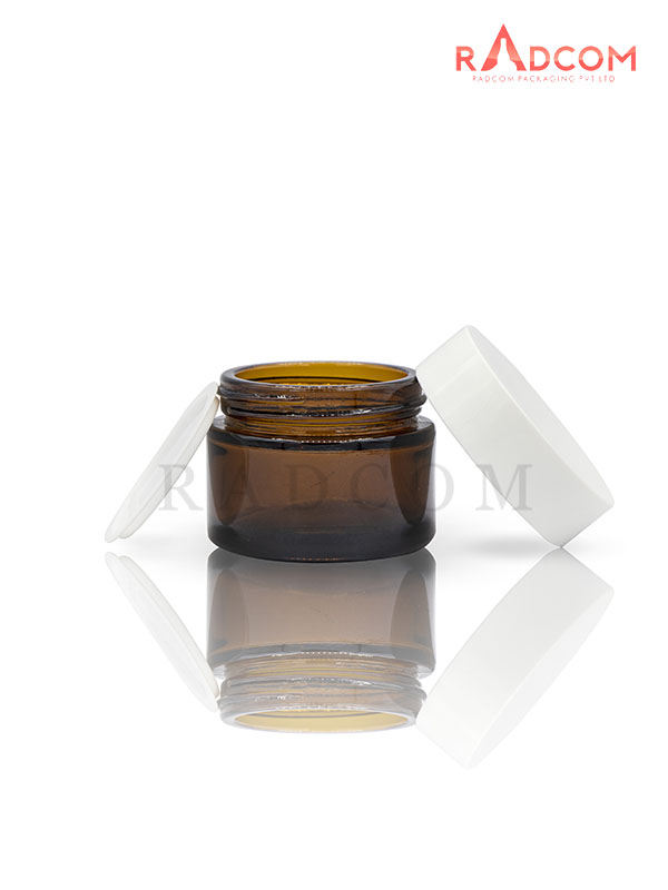 30GM Amber Clear Glass Jar with White Cap with Lid & Wad